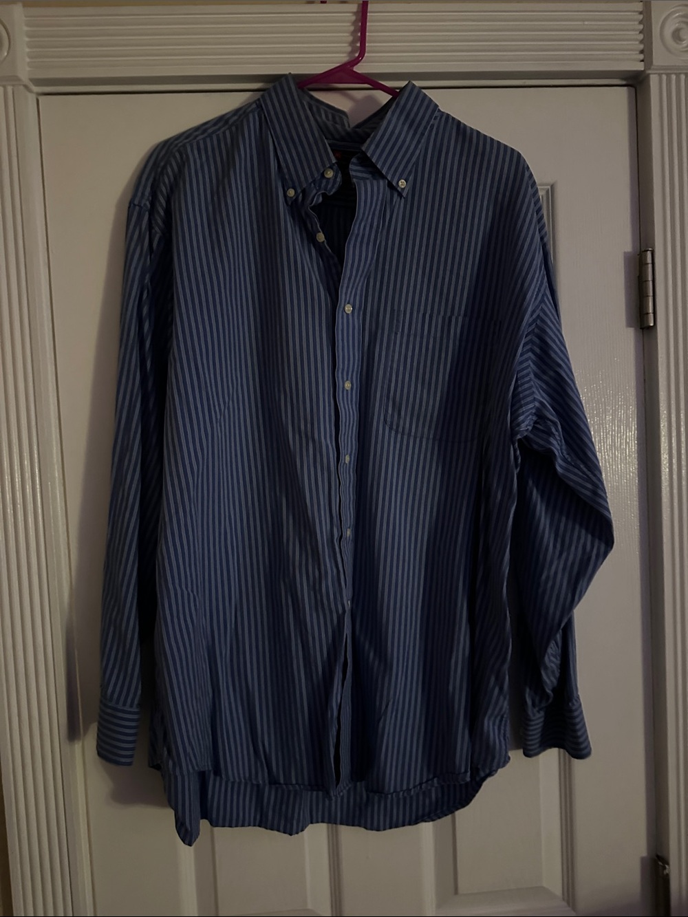 Men's Blue Vertical-Stripe Button-Down Shirt
